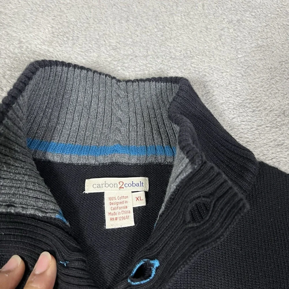 Carbon 2 Cobalt Knit Sweater Mens Extra Large 1/4 Button Black Stretch
